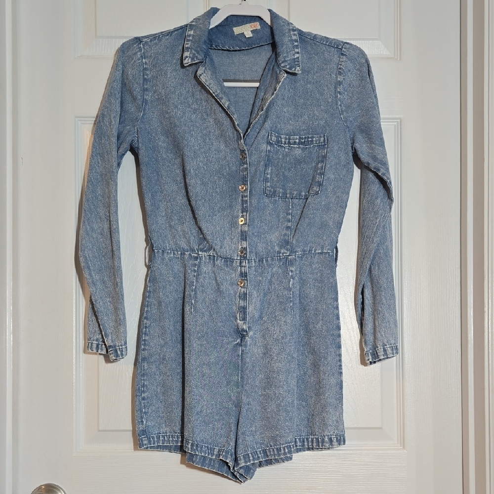 Gianni Bini Denim Blue Mineral Wash Romper Size Small